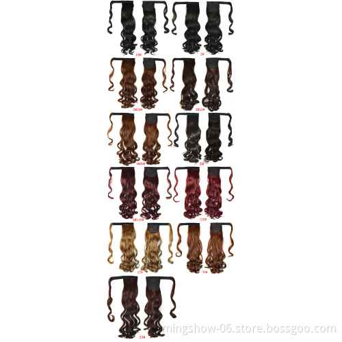 Long culry cambodian blonde elastic pony tail bands pony tail hair extension